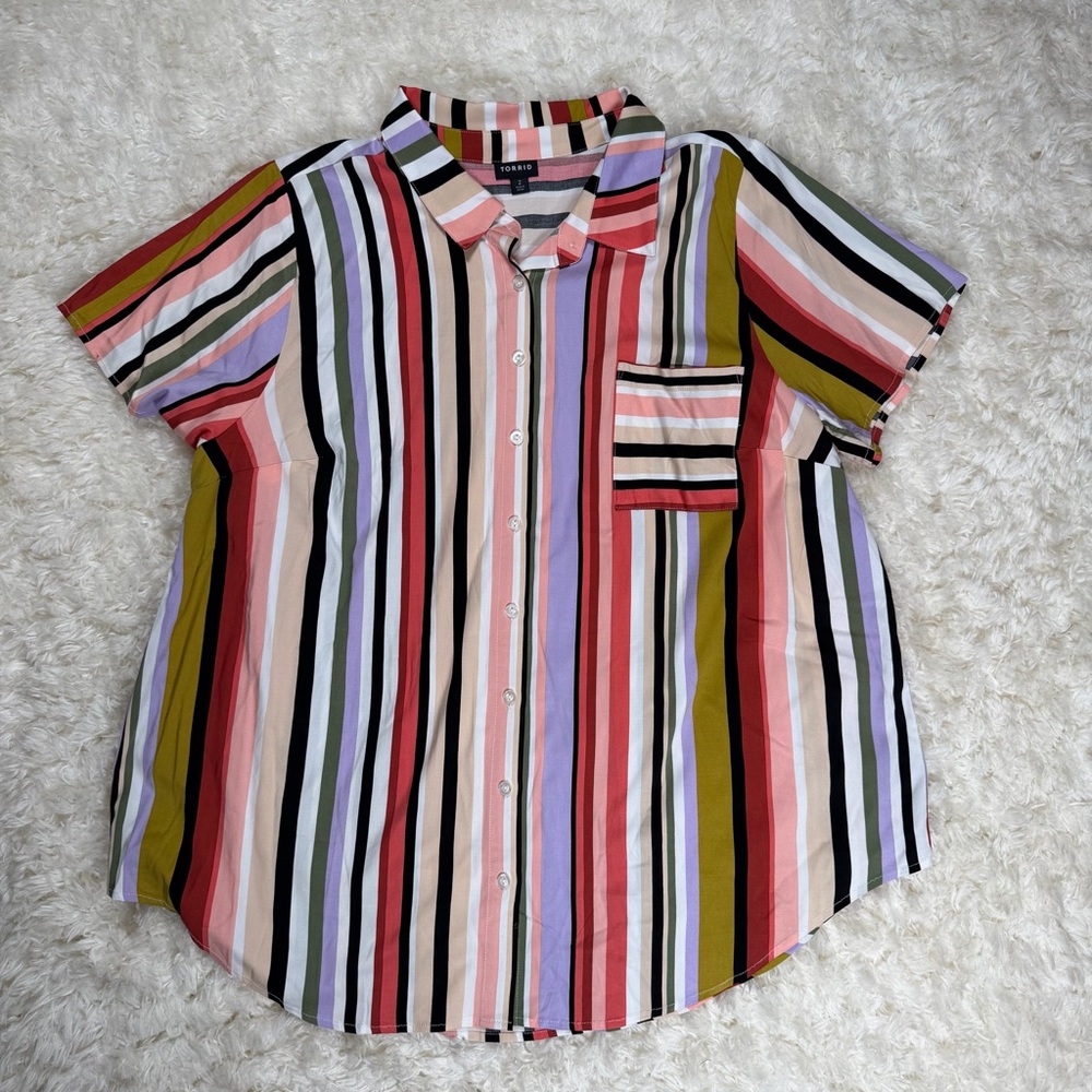 Torrid Multicolor Striped Button Down Stretch Cha… - image 4
